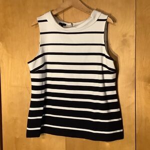 Talbots black and white striped top with folded neckline, size XL PETITE